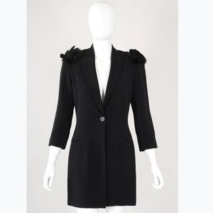 Vintage OZBEK Feather Epaulette Long Jacket Sz 4/6